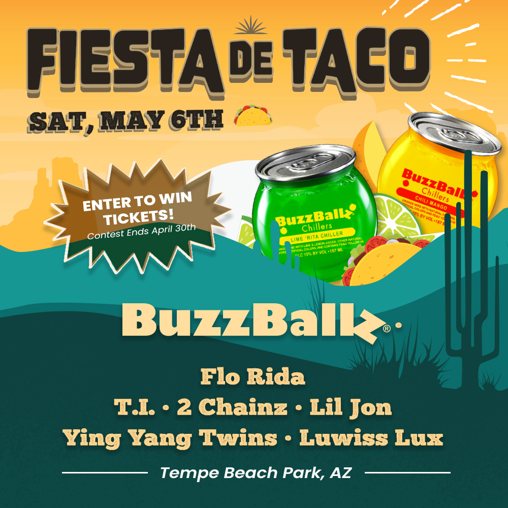 Where are our Arizonans at?! We are giving away (1) pair of General Admission tickets (2 tickets) to @fiestadetaco in Tempe! BuzzBallz is an official drink partner for this event and there will be tons of great artists…and tacos! Visit the link in bio to enter to win these tickets. A winner will be selected and notified on May 1.
