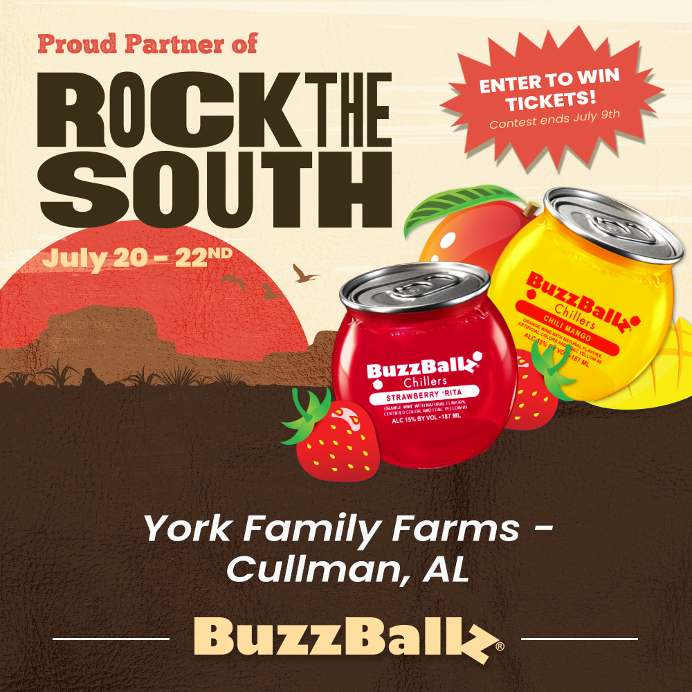 Who’s looking for more fun in the sun this summer? We’re giving away 1 pair of General Admission tickets (2) to @rockthesouth in Cullman, AL. There will be lots of great music, people, and BuzzBallz! Visit the link in our bio to enter to win these tickets. A winner will be selected and notified on July 9.