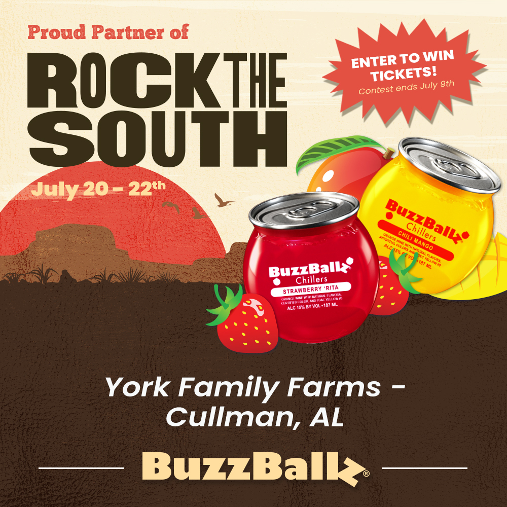 Who’s looking for more fun in the sun this summer? We’re giving away 1 pair of General Admission tickets (2) to @rockthesouth in Cullman, AL. There will be lots of great music, people, and BuzzBallz! Visit the link in our bio to enter to win these tickets. A winner will be selected and notified on July 9.